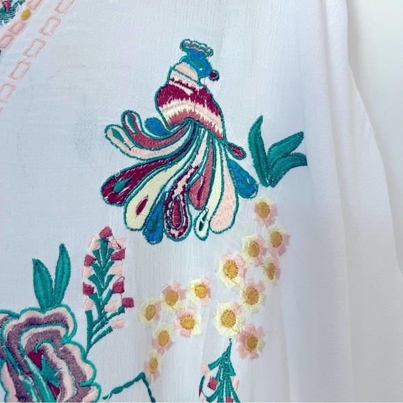 Rare Farm Rio Colorful Embroidered Tropical White Kaftan Beach Cover-up One Size - Picture 10 of 14